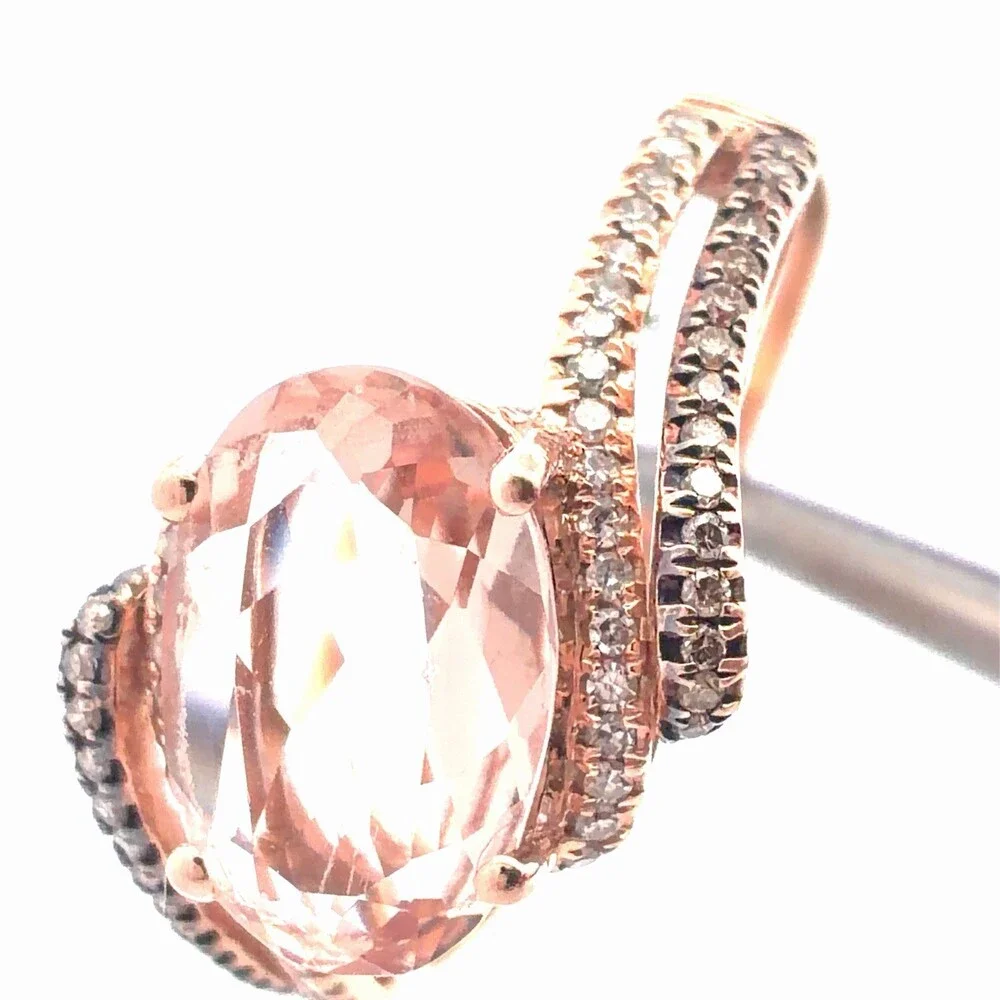 EFFY 14K Rose Gold Oval Morganite Cognac White Diamond Bypass Cocktail Ring